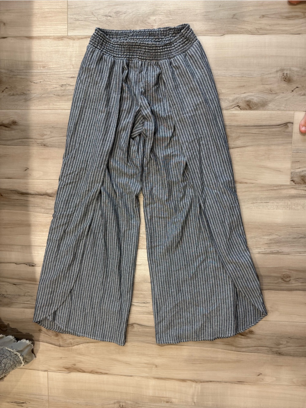 bobi Gray & White Striped Wide-Leg Smocked Waist Pants